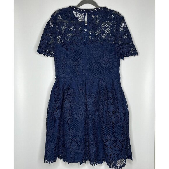Self Portrait Lace Embellished Mini Dress Navy Blue Size 8 NWT - Picture 7 of 11